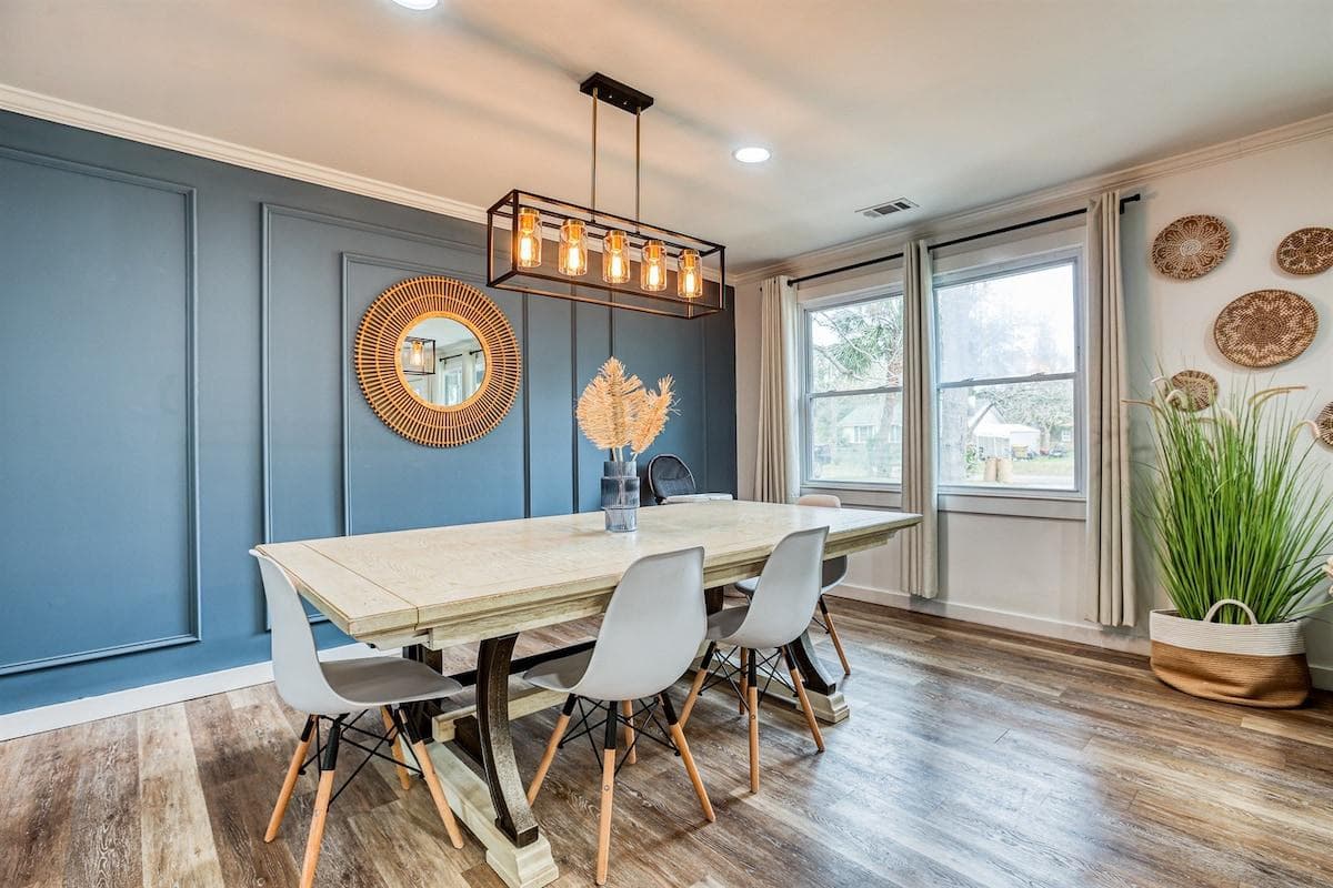 Dining room table with baby high chair